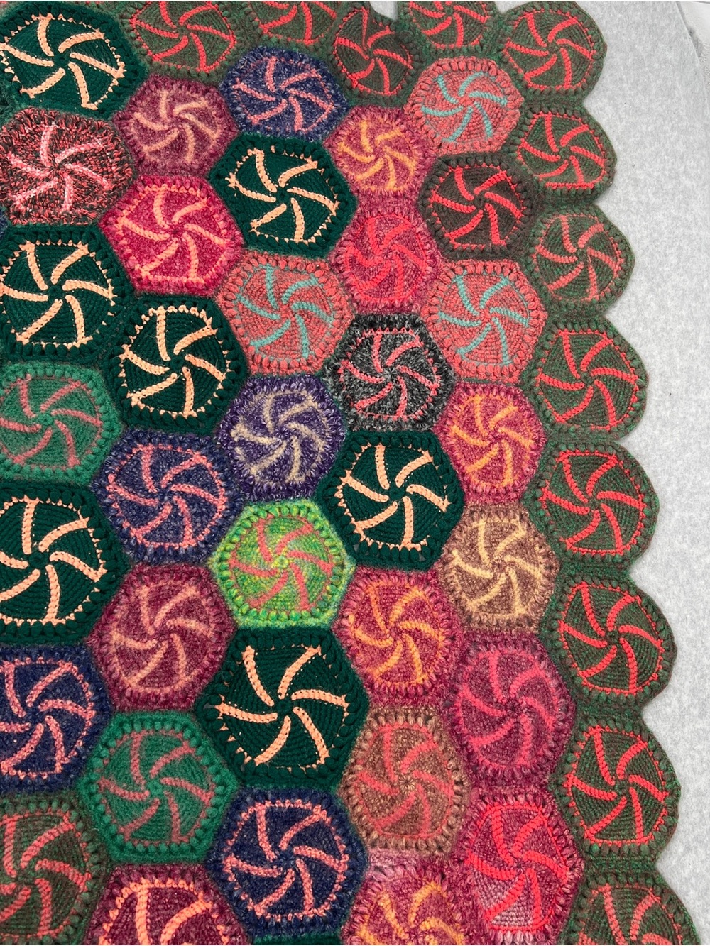 Handmade Multicolor Hexagon Crochet Throw - Green & Pink Accents candy swirl